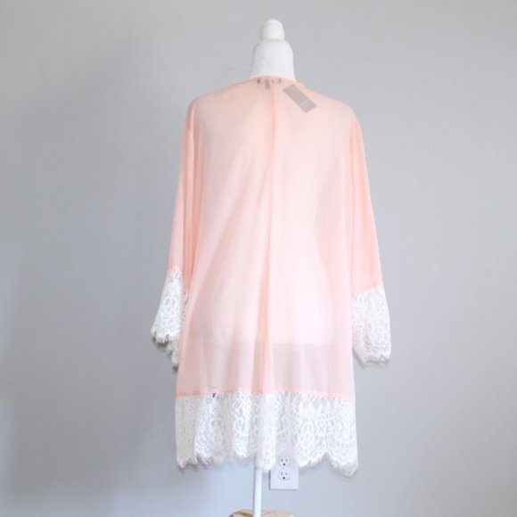 Torrid Peach Mimosa Light Sheer Chiffon Kimono 3/4 - Picture 8 of 15